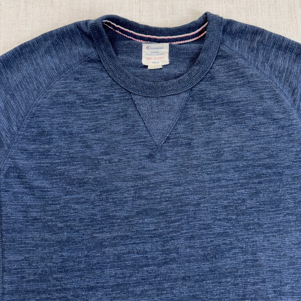 Y2K Champion Mens Crewneck Sweatshirt XL Blue Heather Raglan Athletic Pullover - Picture 2 of 13